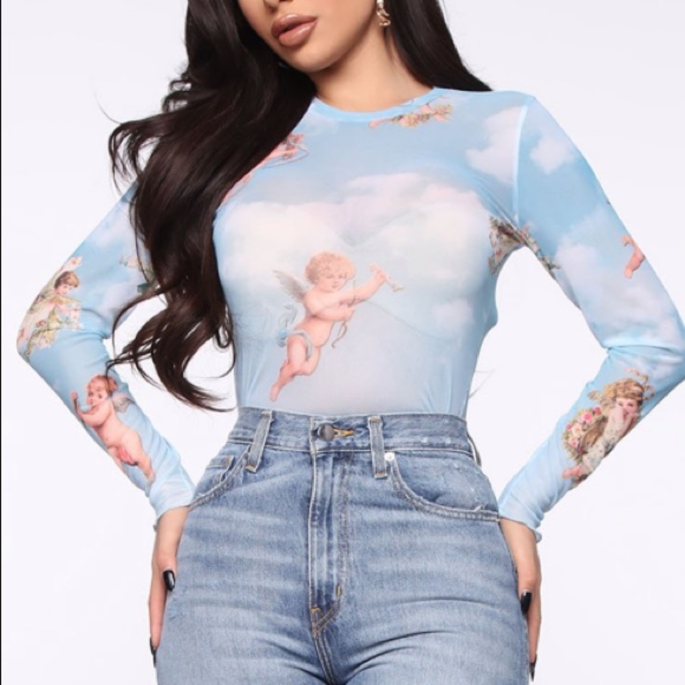 Long Sleeve Blue Angel Mesh Top